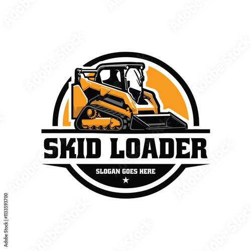 Skid Steer Loader Vector Logo Emblem Illustration. Skid Track Loader Logo