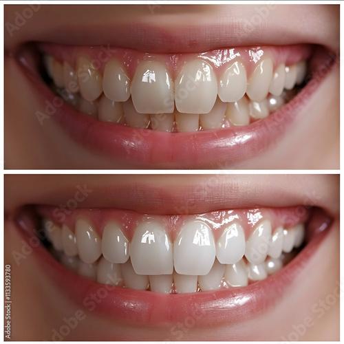 before and after dental photo Only the smile in the photo First photo really ugly and not aligned tooth and second photo aligned tooth photo