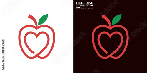 Apple love logo. healthy food, heart, care. Icon symbol design template EPS 10.