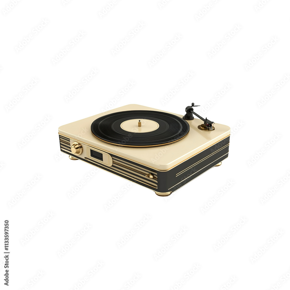Elegant Retro Turntable with Vinyl Record - Cream and Black Design Elegant Retro Turntable with Vinyl Record - Cream and Black Design