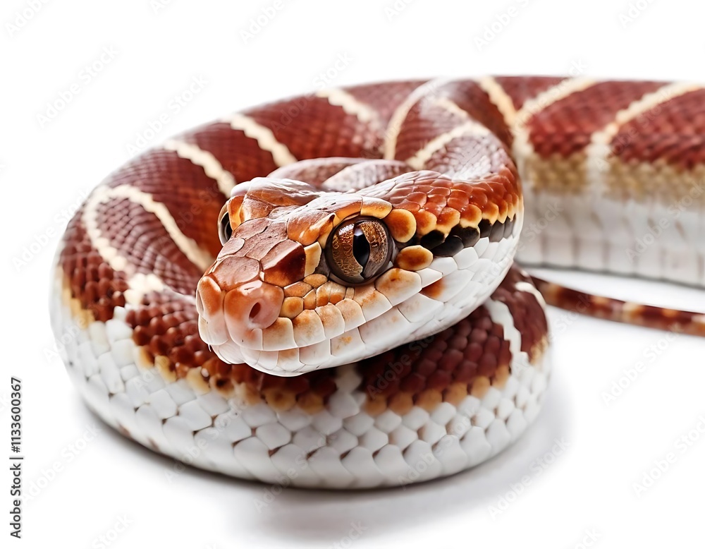 Obraz premium Snake Gently Coiled on a White Background