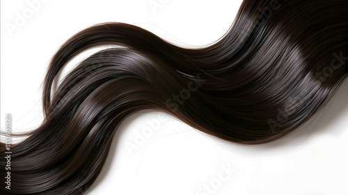 Smooth and glossy black brown hair Sshaped slightly curved with a white background natural and realistic