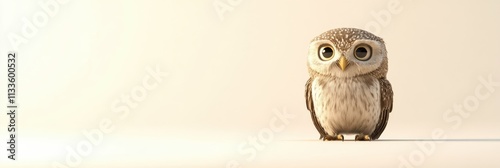 Animated Owl Illustration, Cartoon-like with Intelligent Eyes, Against White Backdrop for Advertisements and Educational Materials photo