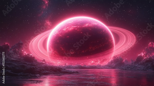 Pink Planet Rings Landscape Alien World