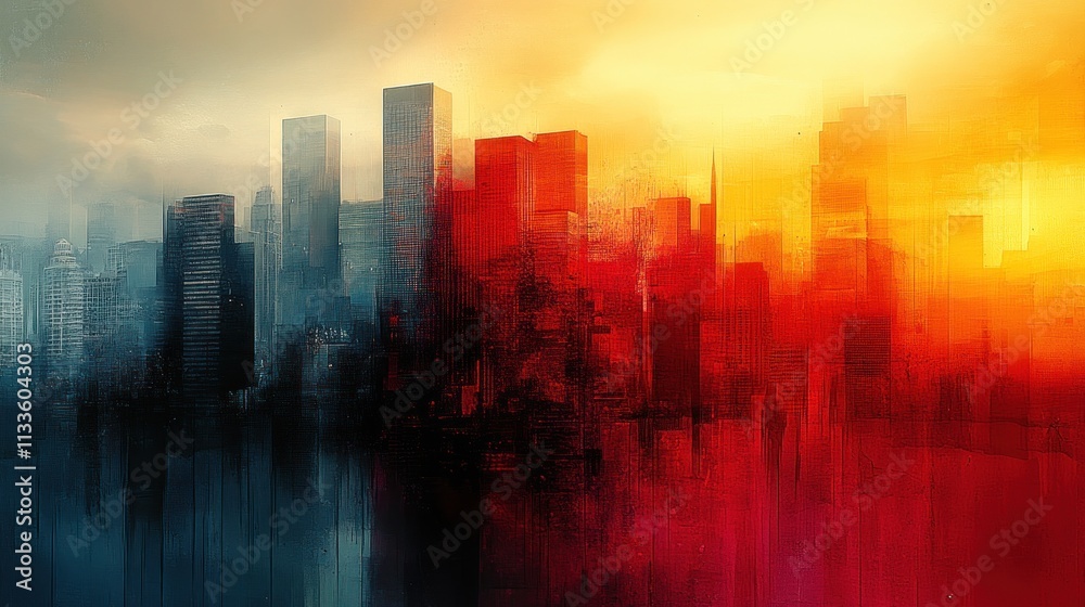 Abstract cityscape, contrasting cool and warm tones. Abstract cityscape, contrasting cool and warm tones.