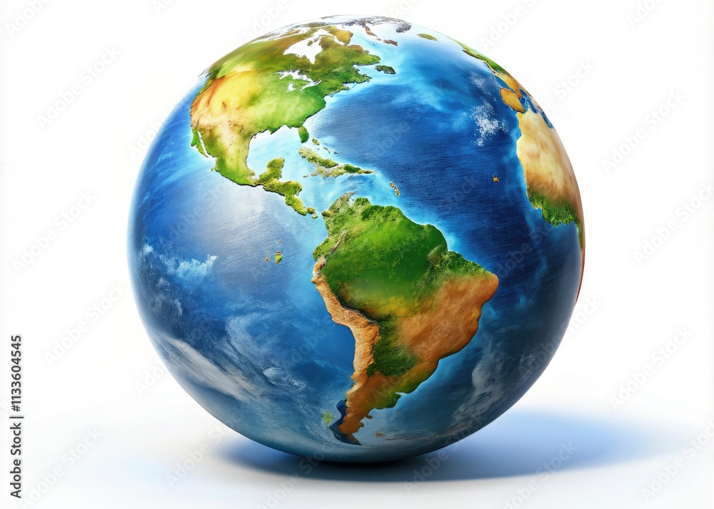 Fototapeta premium A pristine 3D-rendered Earth globe, isolated on white, symbolizes our global environment and sustainability efforts.