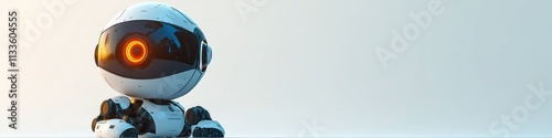 Modern Sleek Robot, Black and White with Red Eye, Centrally Positioned on Gradient Background, Neutral Pose for Technology or Future Concepts
