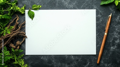 Mock-up of a healing note featuring traditional medicine elements, with herbs and natural remedies for wellness and holistic inspiration