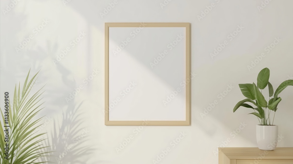 White framed picture is on a wall White framed picture is on a wall