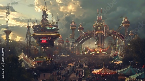 Tomorrowland in Boom, Belgium, capturing the electrifying energy of the world-renowned music festival, with dynamic stage designs, vibrant lights, and an unforgettable crowd immersed in the magic of e