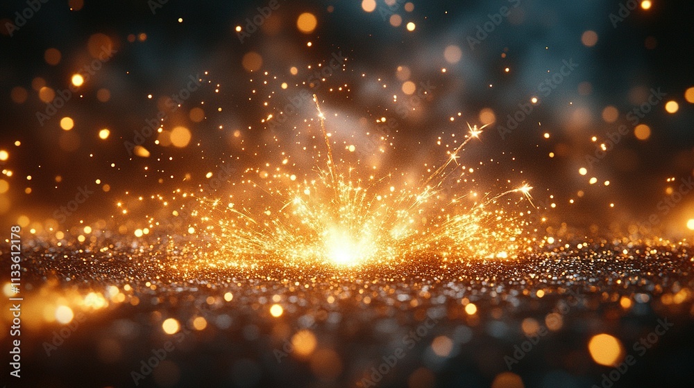 Obraz premium Golden Sparkler Burst On Glittering Surface