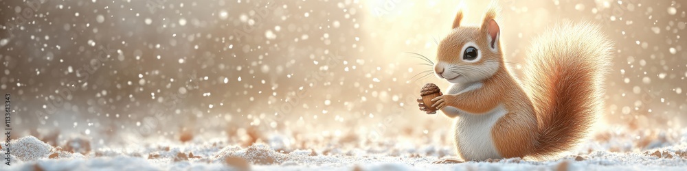 Cartoon Squirrel, Cheerful Expression, Snowy Landscape, Winter Scene, Holiday-themed Illustration Cartoon Squirrel, Cheerful Expression, Snowy Landscape, Winter Scene, Holiday-themed Illustration