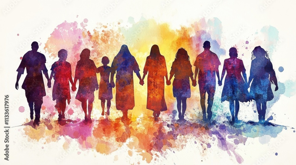 Naklejka premium A vibrant digital watercolor painting depicting unity through Jesus Christ.