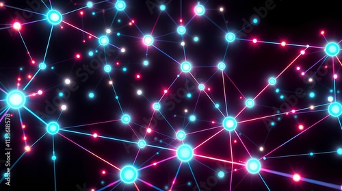 abstract network of glowing pink and blue nodes