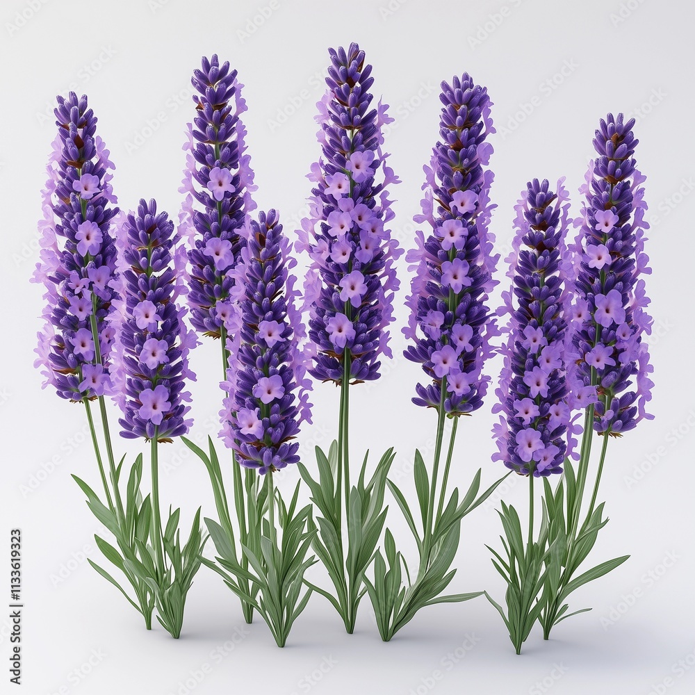 Fototapeta premium Beautiful lavender flowers arranged in a cluster against a plain background