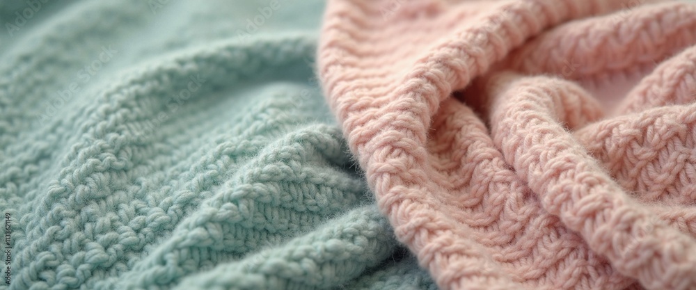 Knitted fabrics in soft pastel colors representing cozy comfort with copy space Knitted fabrics in soft pastel colors representing cozy comfort with copy space