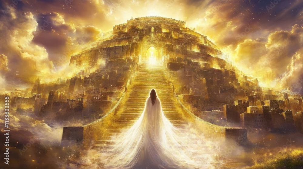 Naklejka premium Illustrative vision of the New Jerusalem as a heavenly abode.
