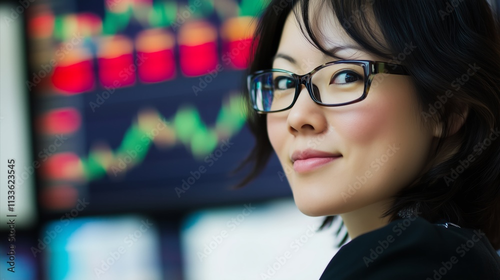 Woman wearing glasses is looking at a computer screen Woman wearing glasses is looking at a computer screen