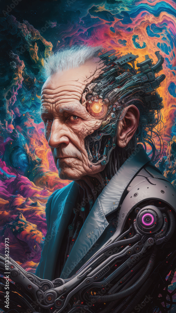 Obraz premium Futuristic Cyborg Portrait – Sci-Fi Digital Art