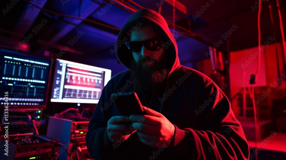 Man with a beard is holding a cell phone Man with a beard is holding a cell phone