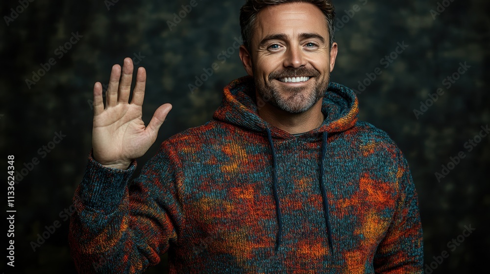 man smiling with sweatshirt in color background man smiling with sweatshirt in color background