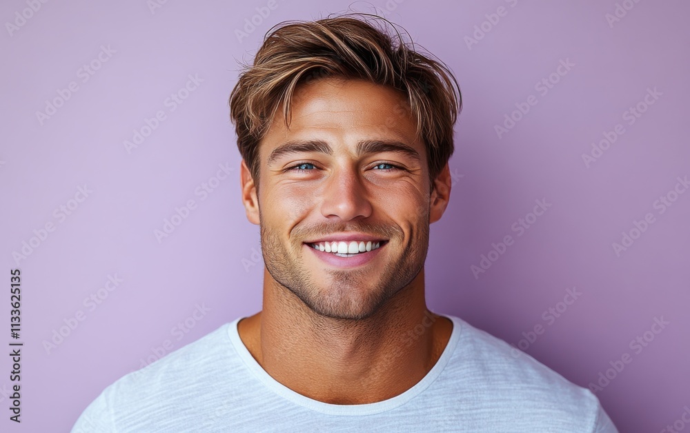 Fototapeta premium man smiling with sweatshirt in color background