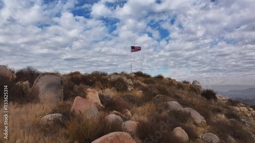 american flag drone fly in