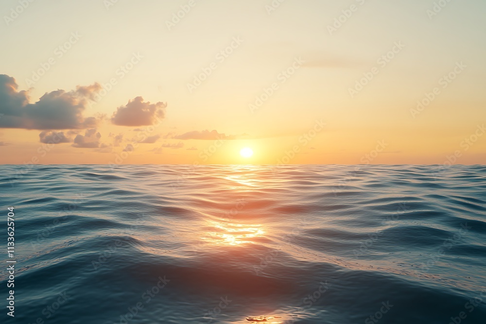 Obraz premium Golden Sunset Over Calm Ocean Waters