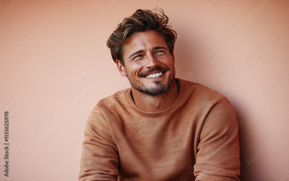 man smiling with sweatshirt in color background man smiling with sweatshirt in color background
