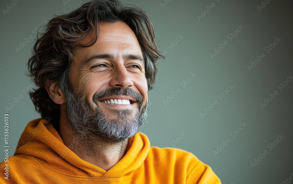 Obraz premium man smiling with sweatshirt in color background