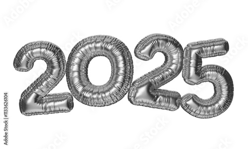 Wallpaper Mural 2025. The inscription in the form of silver balloons. 3D illustration of inflated letters on a transparent background. Torontodigital.ca