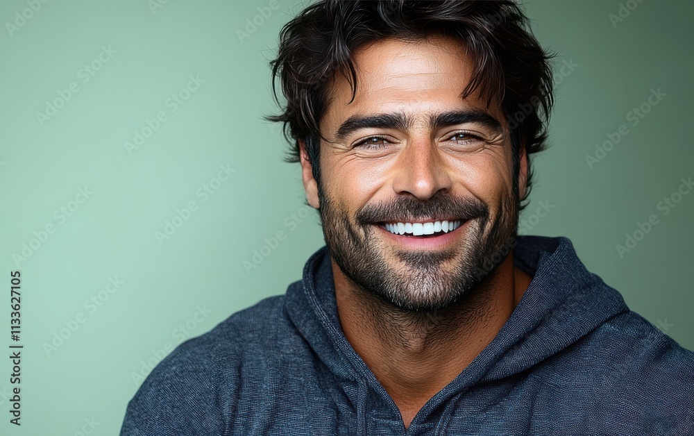 Obraz premium man smiling with sweatshirt in color background