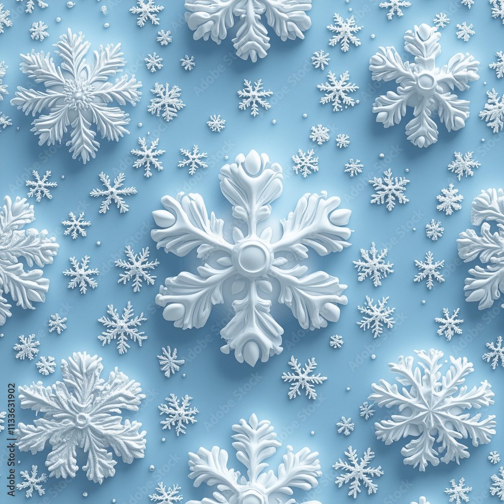 Seamless pattern of white snowflakes embossed on a light blue background Seamless pattern of white snowflakes embossed on a light blue background