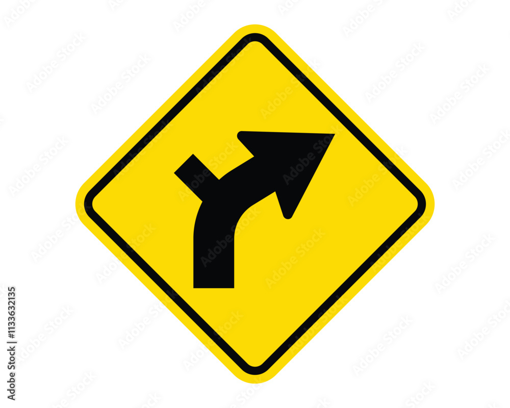 Intersection Within Curve Ahead Warning Sign Featuring a Yellow Diamond Shape with Black Arrow Indicating an Intersection, Available as a Vector File Intersection Within Curve Ahead Warning Sign Featuring a Yellow Diamond Shape with Black Arrow Indicating an Intersection, Available as a Vector File