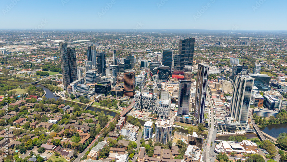Fototapeta premium The city of Parramatta on the upper reaches of the Parramatta river, Sydney, Australia.
