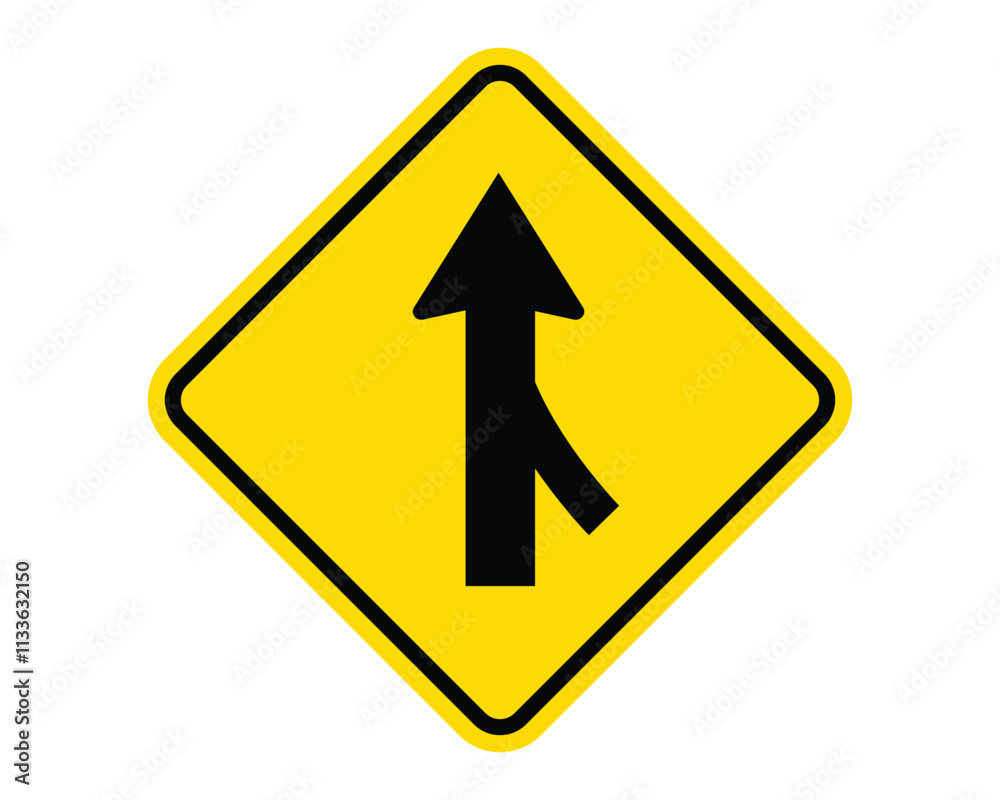 Merging Traffic from Right Ahead Warning Sign Featuring a Yellow Diamond Shape with Black Merging Arrow, Indicating Traffic Joining the Main Roadway from the Right, Available as a Vector File Merging Traffic from Right Ahead Warning Sign Featuring a Yellow Diamond Shape with Black Merging Arrow, Indicating Traffic Joining the Main Roadway from the Right, Available as a Vector File