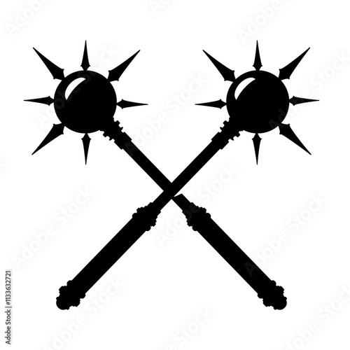 Crossed Maces Club Battle Fighting Icon Black Silhouette Illustration