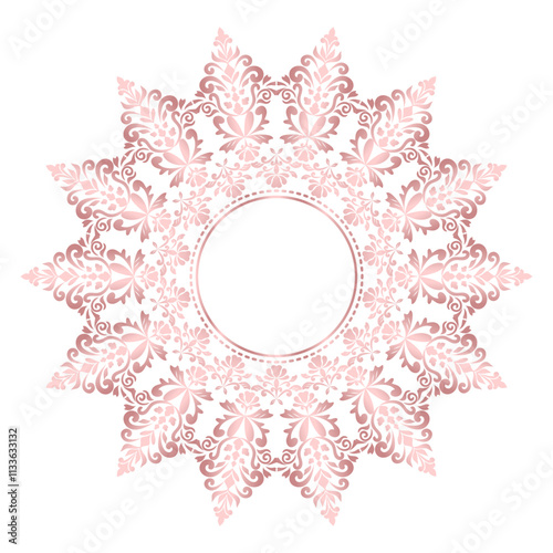 Damask Round Wreath rose gold circular round ornament floral Abstract pattern, Classical Victorian traditional style, illustration Vintage Design, Flower frames, Mandala, Antique, Moroccan frame