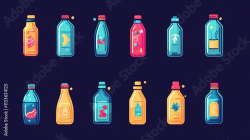 37.Concept 2: Set of bottle icon blue color. Bottle of water icon in flat style. Vector illustration. Plastic bottle collection. Plastic bottle icon set with different style photo