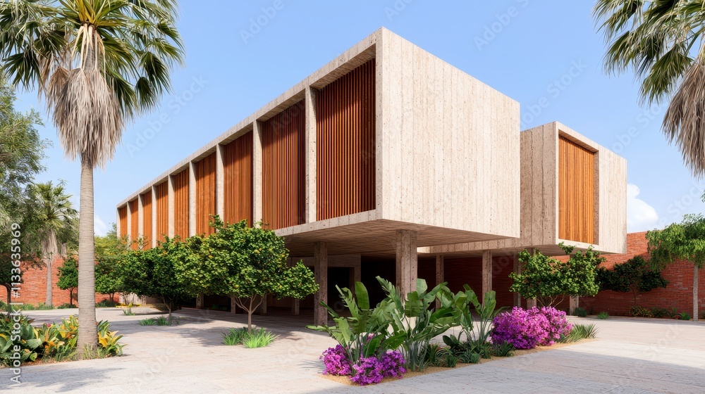 Modern Desert House with Wooden Accents and Lush Landscaping Modern Desert House with Wooden Accents and Lush Landscaping