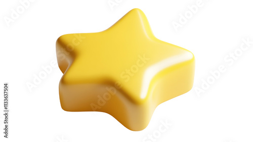 A glossy yellow star shape, possibly used as a decorative element or icon in design.