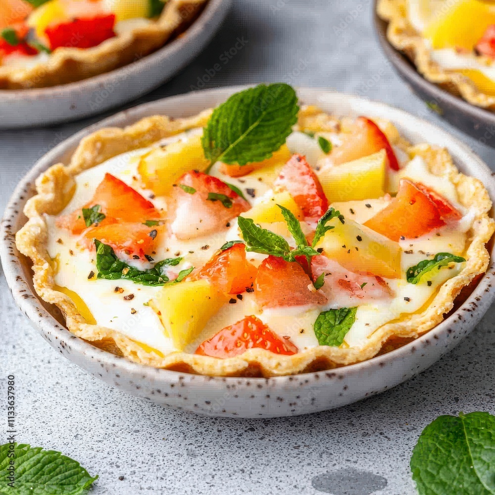 Creamy Strawberry Pineapple Mini Tarts with Mint Garnish Creamy Strawberry Pineapple Mini Tarts with Mint Garnish
