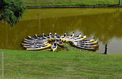Obraz na płótnie Canoes parked on lake in Rio de Janeiro, Brazil w salonie