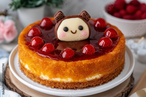 Adorable Bear Cheesecake with Strawberry Glaze photo