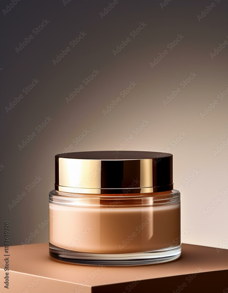 Luxurious skincare jar with golden lid. Luxurious skincare jar with golden lid.