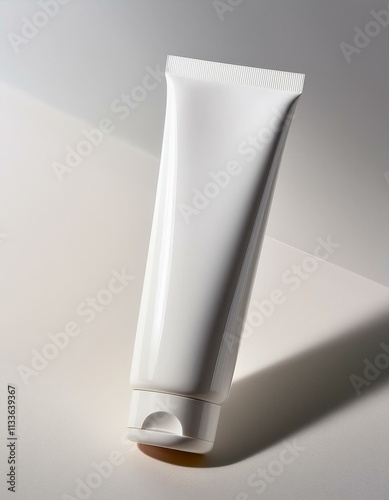 Blank white tube on a minimalist background.