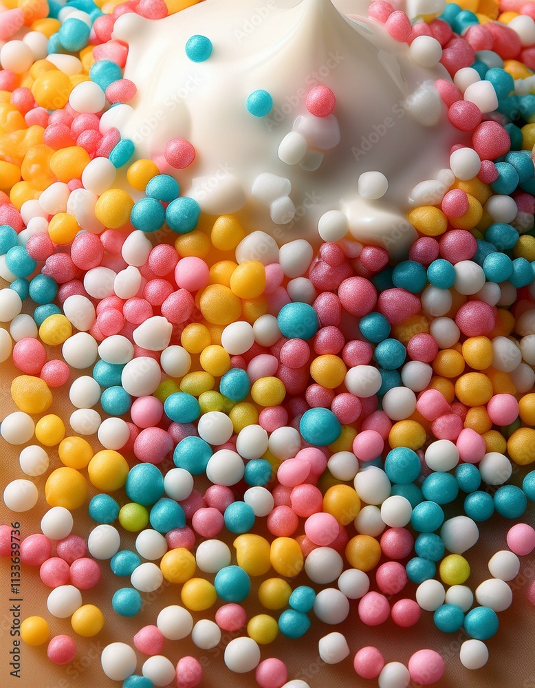 Obraz premium Colorful sprinkles and white frosting.