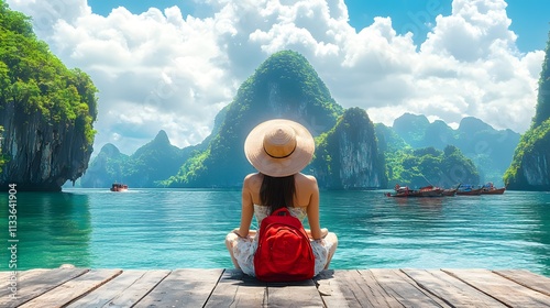 A woman is sitting peacefully on a dock, gazing thoughtfully at a serene lake