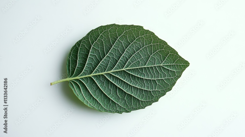 Obraz premium 46.Minimalist green leaf icon with distinct vein details, isolated on white, symbolizing natural and organic design, perfect for bio-labeling and eco branding.