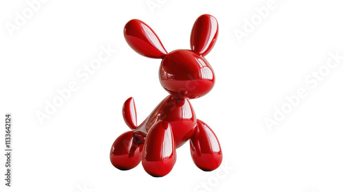A shiny red sculpture of a playful dog-like figure, designed for decorative purposes.